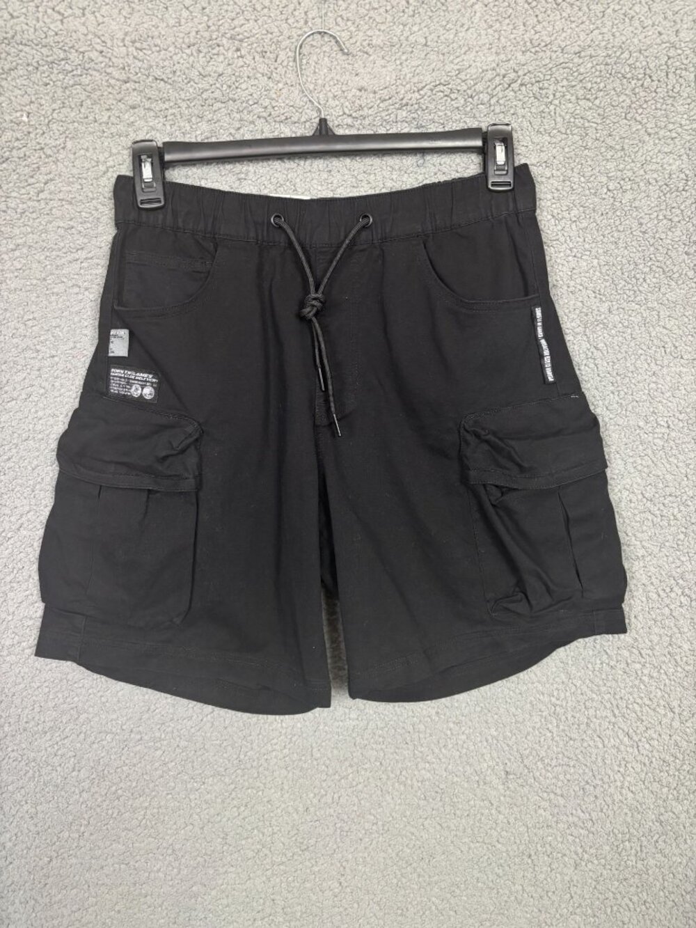 Smoke Rise Mens Black Cargo Pocket Shorts Small Drawstring Elastic Waist NWT's